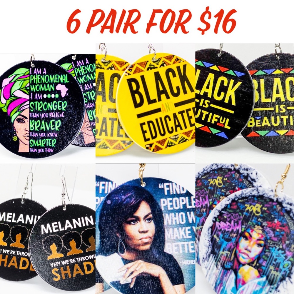 Get 6 pair Statement Hoop Earrings HBCU Melanin